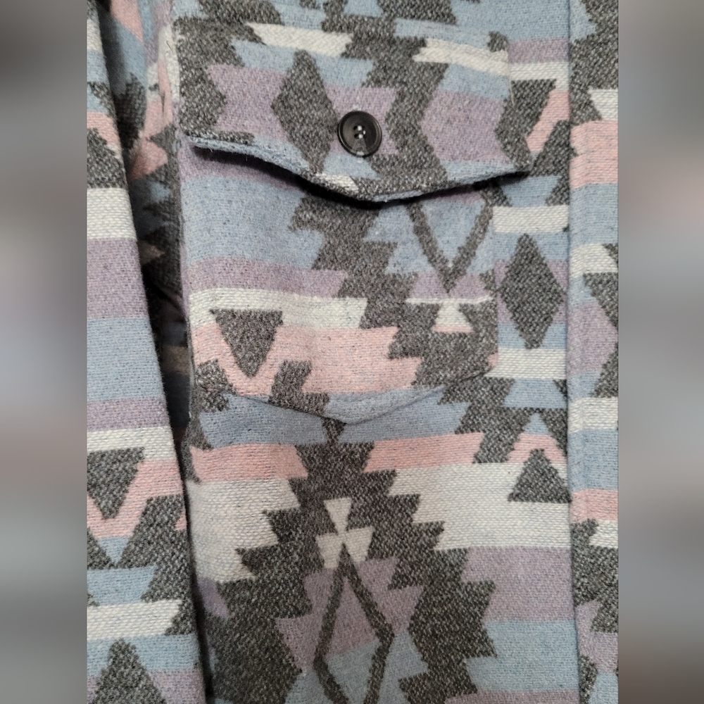 Oversized Jacket Shacket with Pockets Size Large Gray Blue multi New - Picture 4 of 15